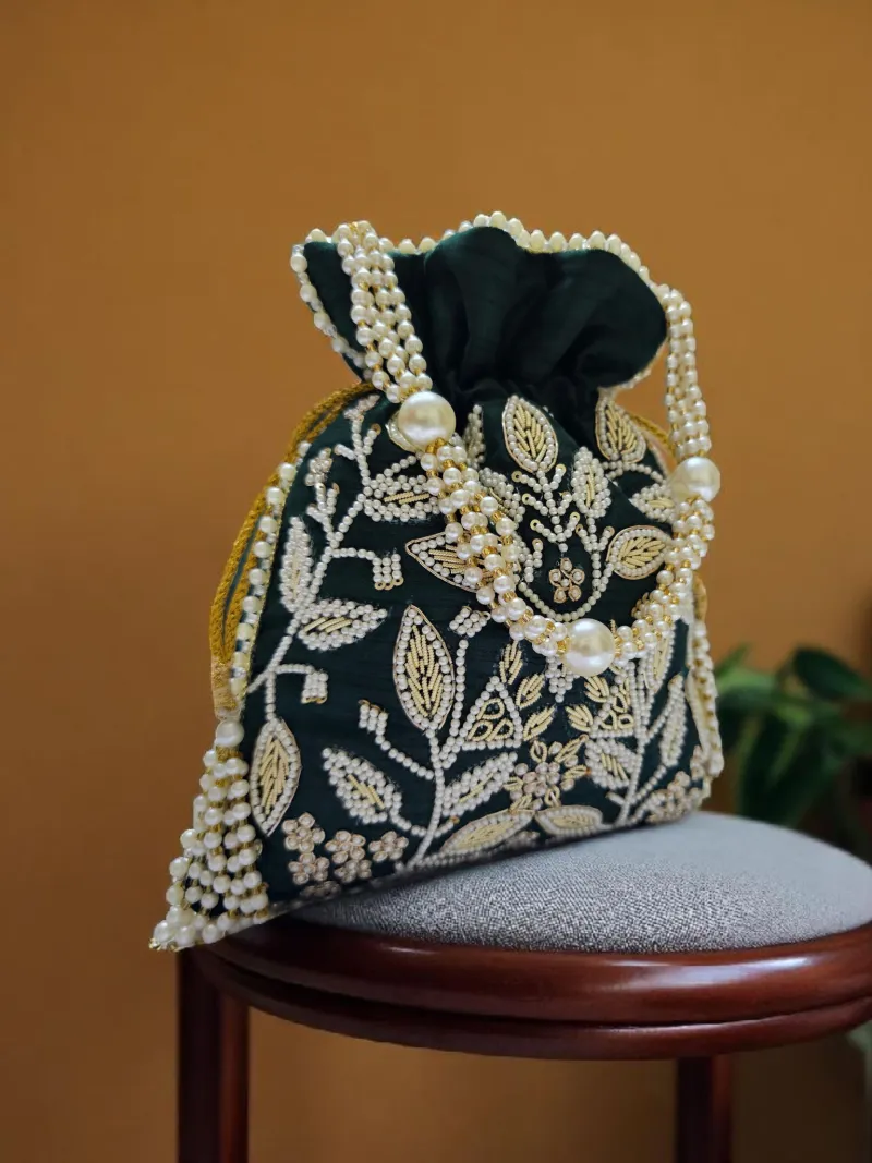 Enchanted Pearl Embroidered Potli Bag - Elegant Evening Clutch