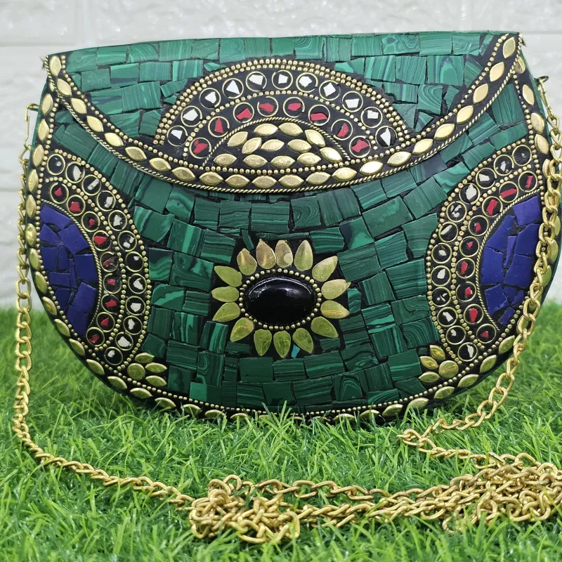 Emerald Mosaic Artisan Clutch: Bohemian Statement Handbag - Mosaic clutch