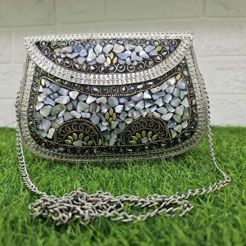 Mosaic Pearl Evening Clutch - Luxury Artisan Handbag - Mosaic pearl clutch